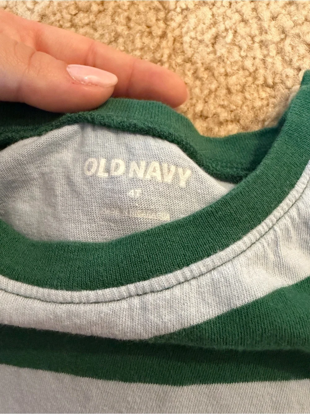Old Navy Green and White Striped Short Sleeve Tee